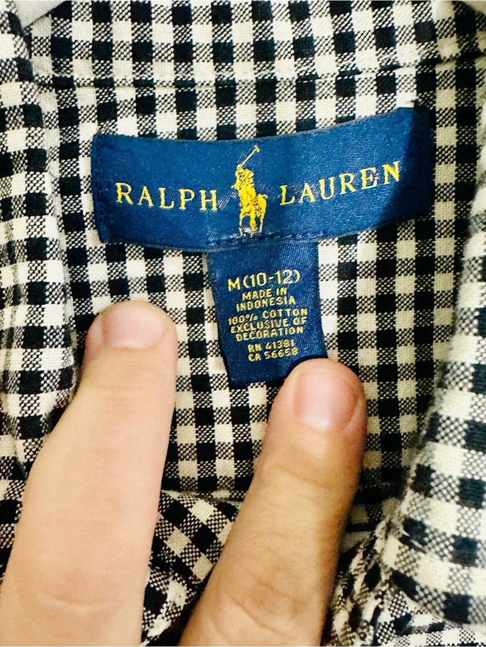 Ralph Lauren Boys Black White Gingham Button Down Shirt Size 10-12